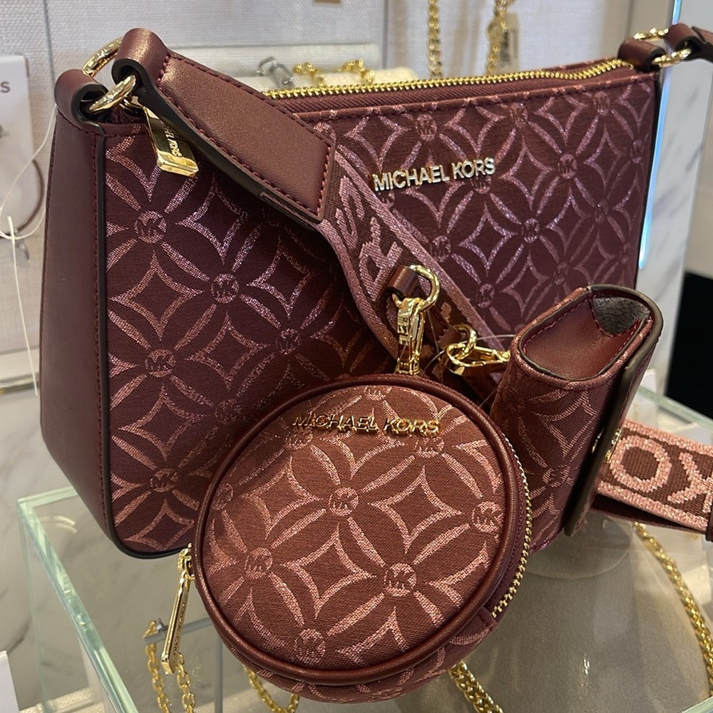 MICHAEL KORS Jet Set Travel Small Logo Jacquard Crossbody With Tech Attach